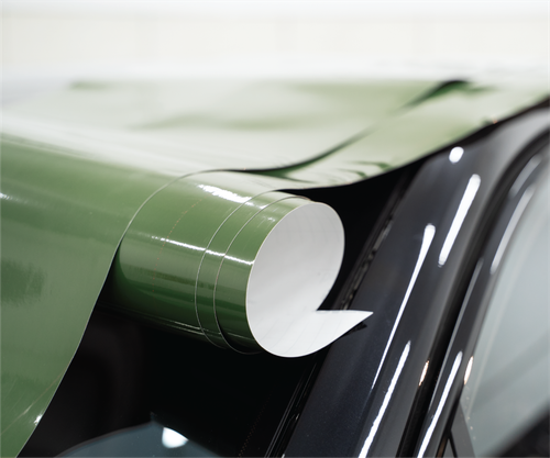 Closeup of a color change vinyl roll waiting to be installed on a truck
