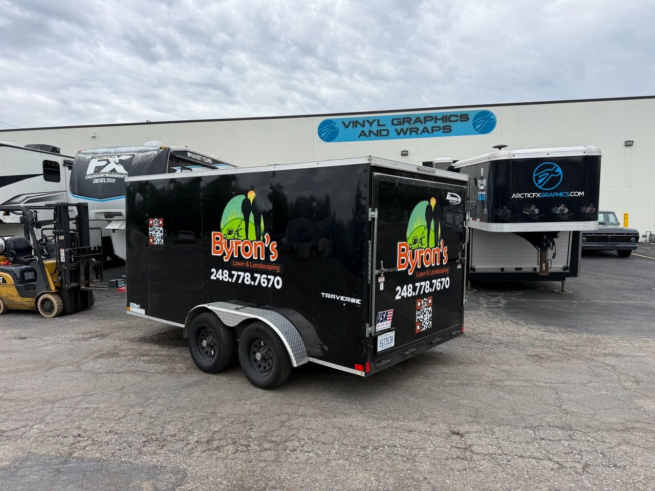 A commercial trailer with a custom vinyl wrap